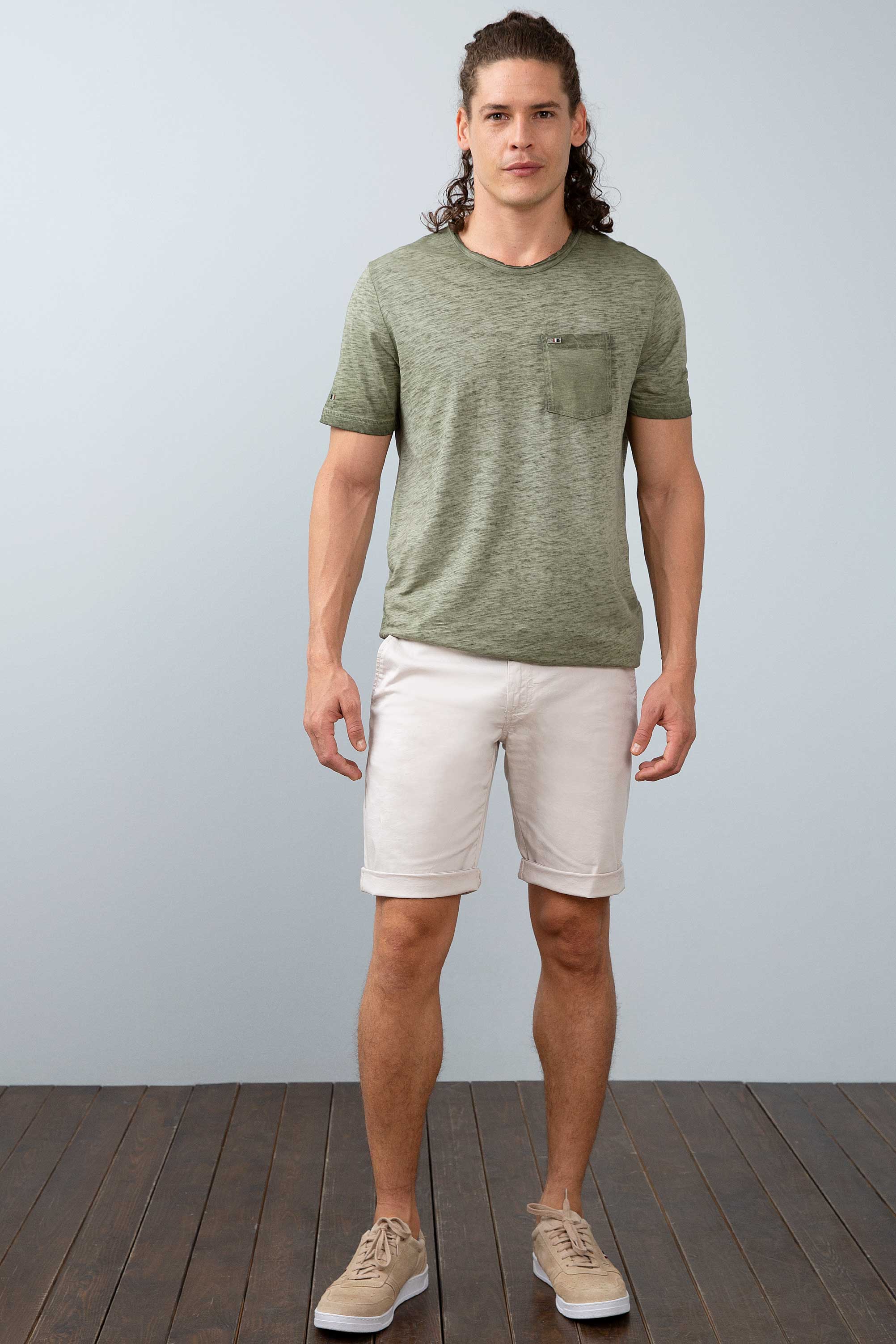 Erkek Koyu Haki Bisiklet Yaka T-Shirt - Image 3
