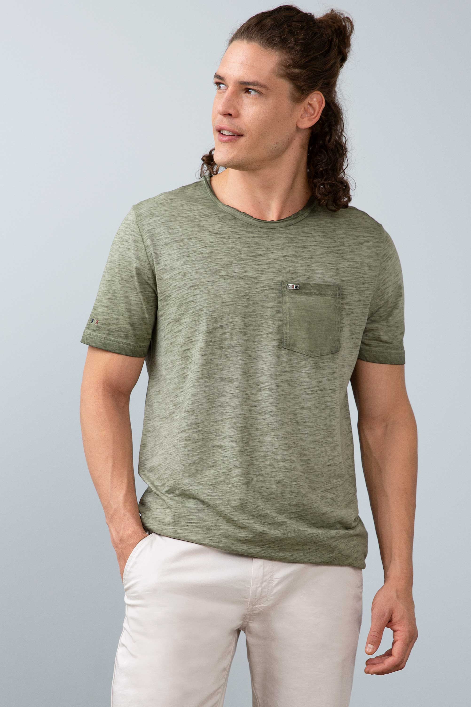 Erkek Koyu Haki Bisiklet Yaka T-Shirt - Image 1