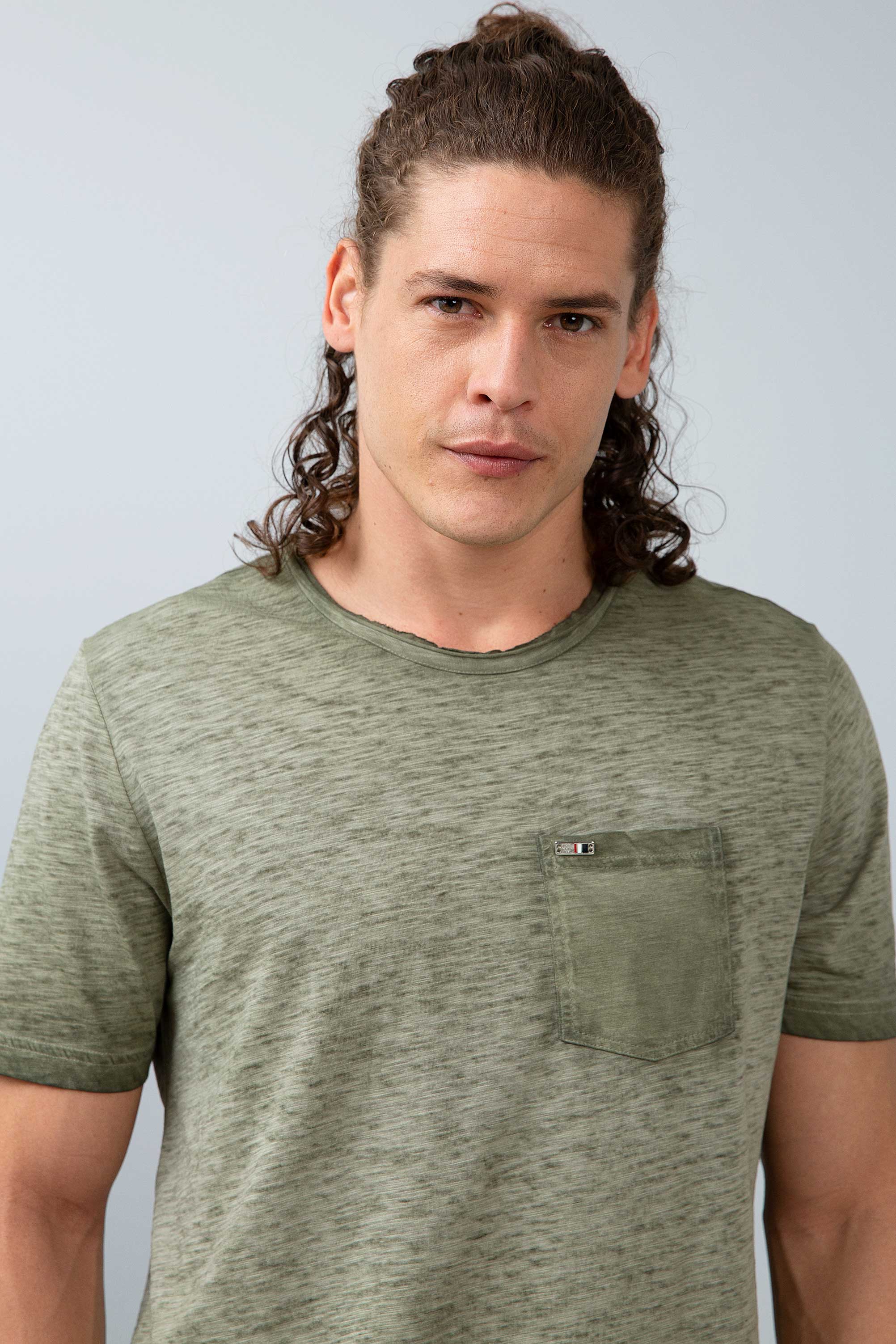 Erkek Koyu Haki Bisiklet Yaka T-Shirt