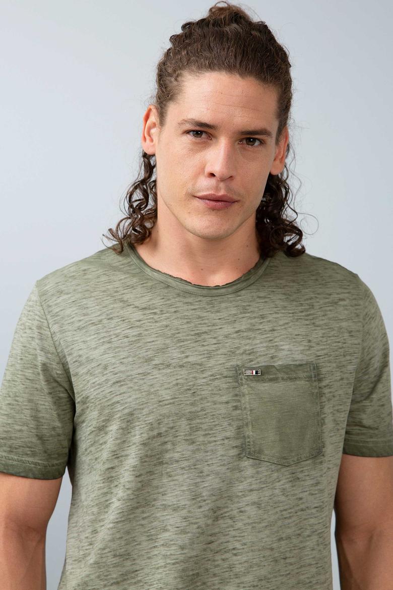 Erkek Koyu Haki Bisiklet Yaka T-Shirt - 50199811031