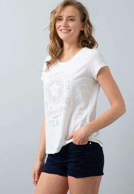 Kadın Beyaz Bisiklet Yaka T-Shirt - 50202606003