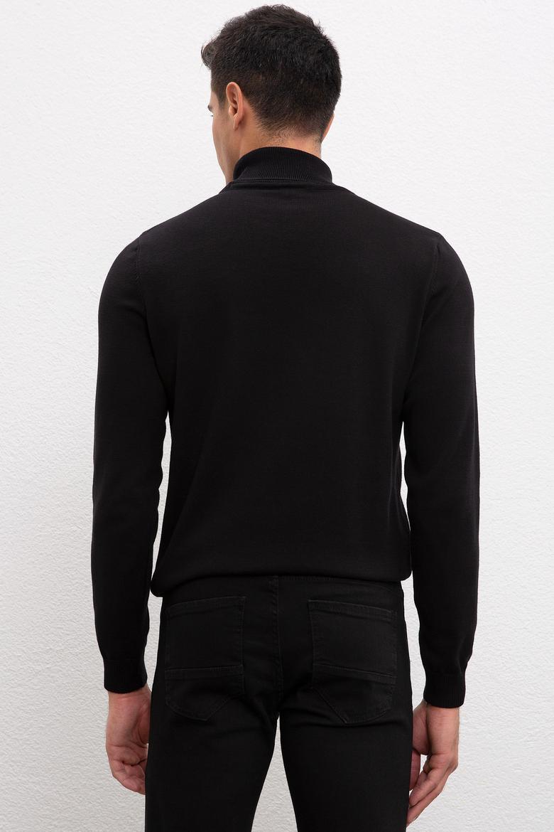 Erkek Siyah Balıkçı Yaka Triko Kazak Basic - 50207646043