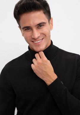 Erkek Siyah Balıkçı Yaka Triko Kazak Basic - 50207646043