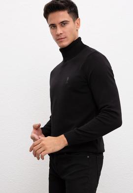 Erkek Siyah Balıkçı Yaka Triko Kazak Basic - 50207646043