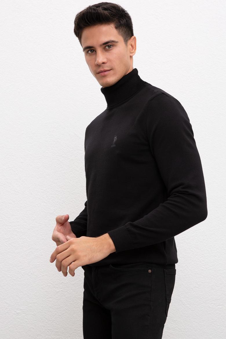 Erkek Siyah Balıkçı Yaka Triko Kazak Basic - 50207646043