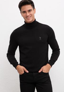 Erkek Siyah Balıkçı Yaka Triko Kazak Basic - 50207646043