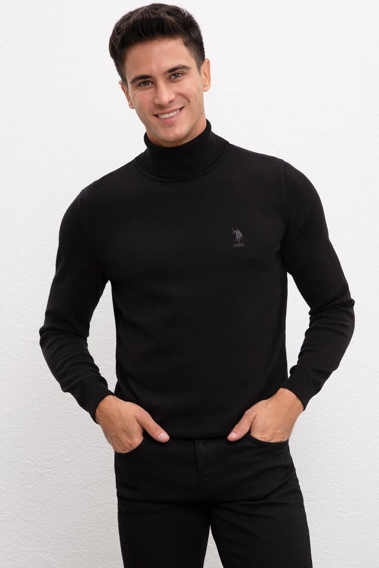 Erkek Siyah Balıkçı Yaka Triko Kazak Basic - 50207646043