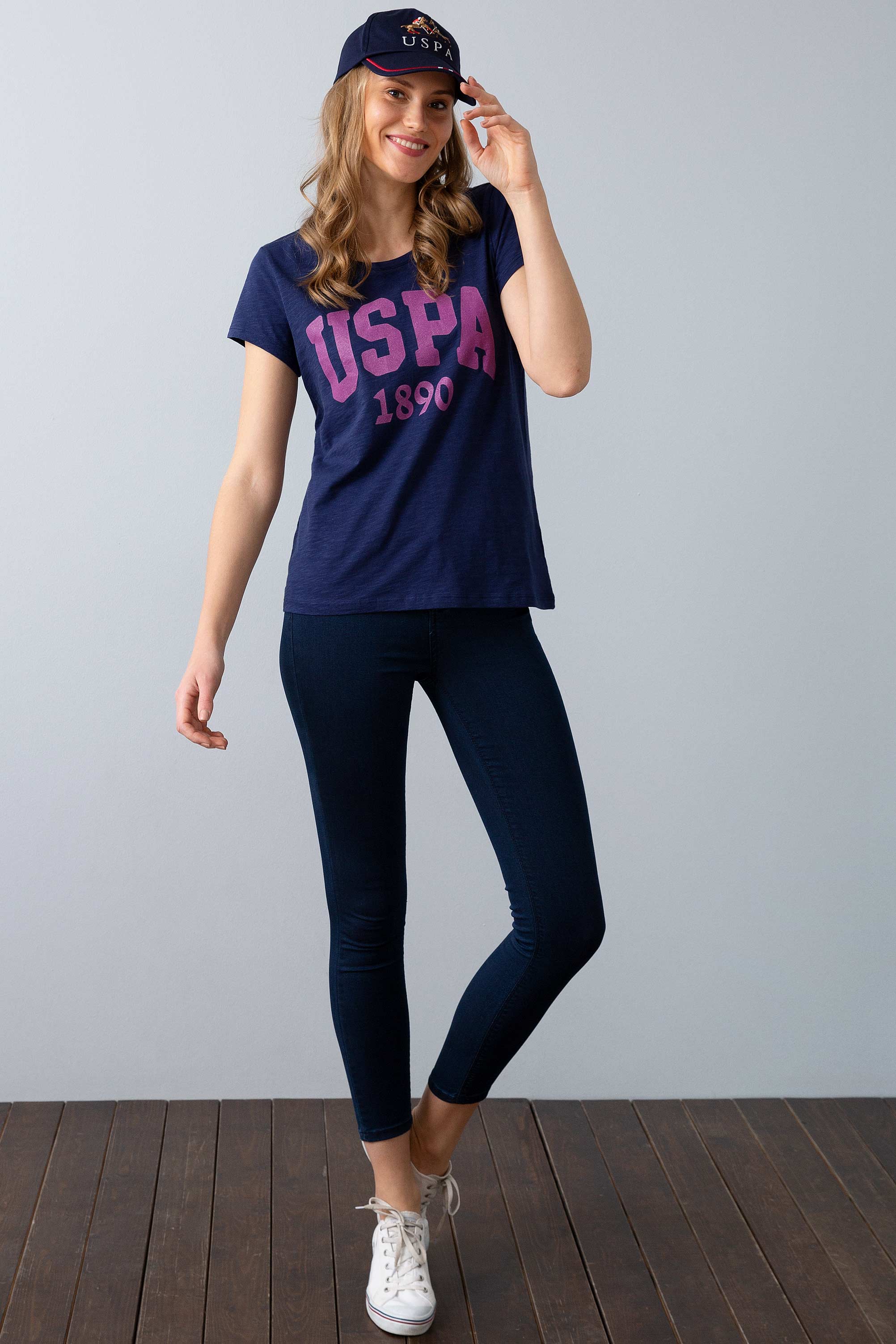Kadın Lacivert Bisiklet Yaka T-Shirt - Image 1