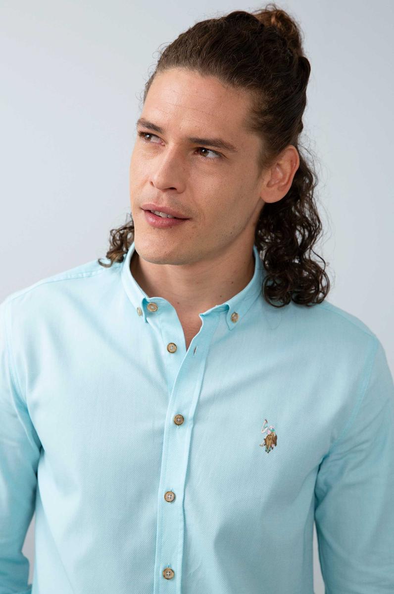 Erkek Yeşil Gömlek Uzunkol Basic