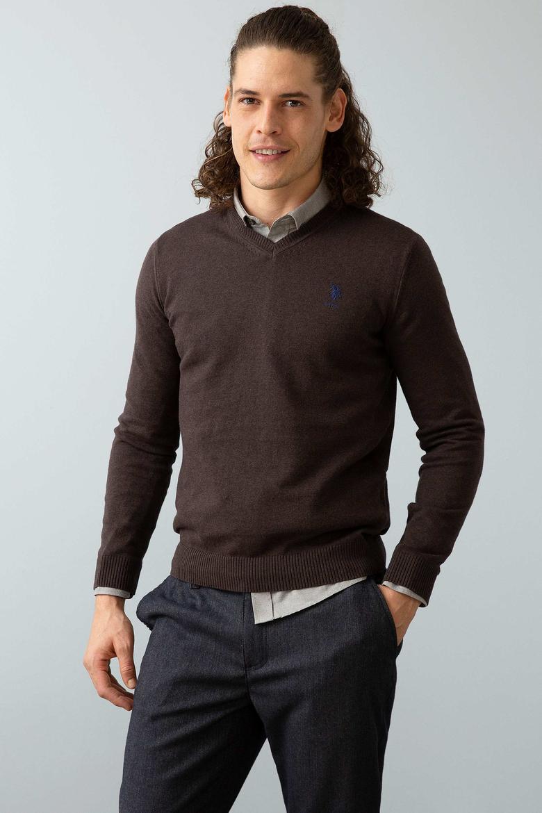 Erkek Kahverengi Triko Kazak Basic