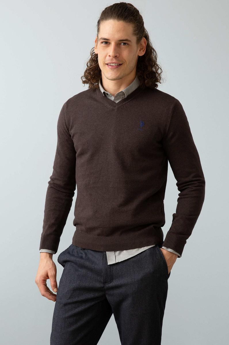 Erkek Kahverengi Triko Kazak Basic