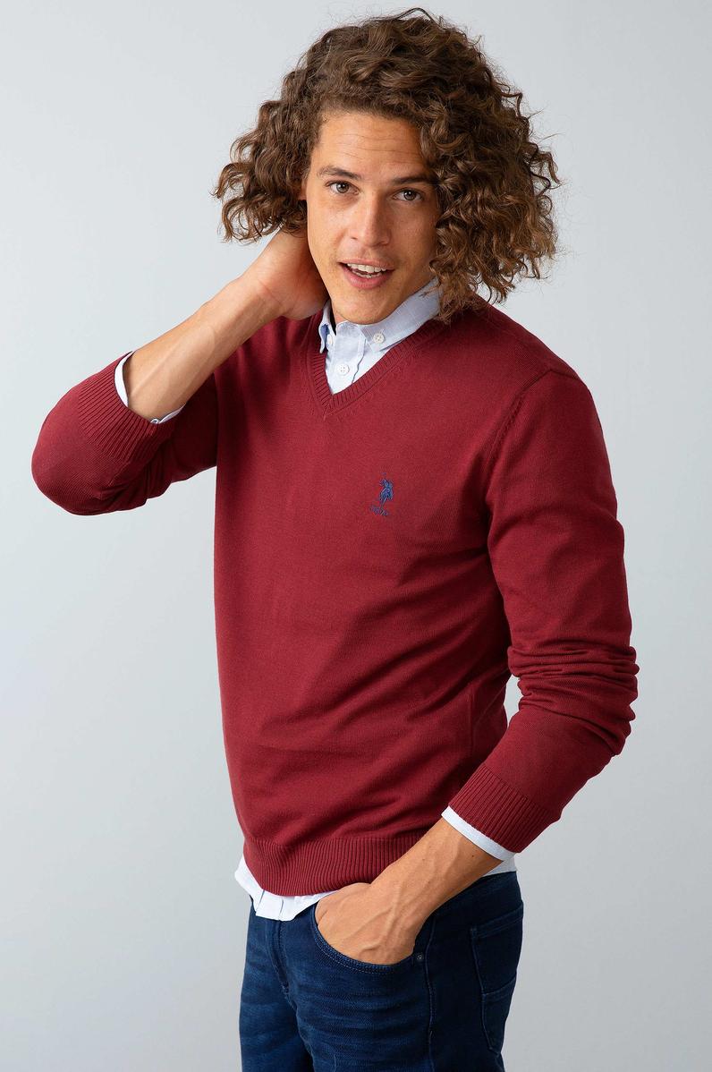 Erkek Kırmızı Triko Kazak Basic