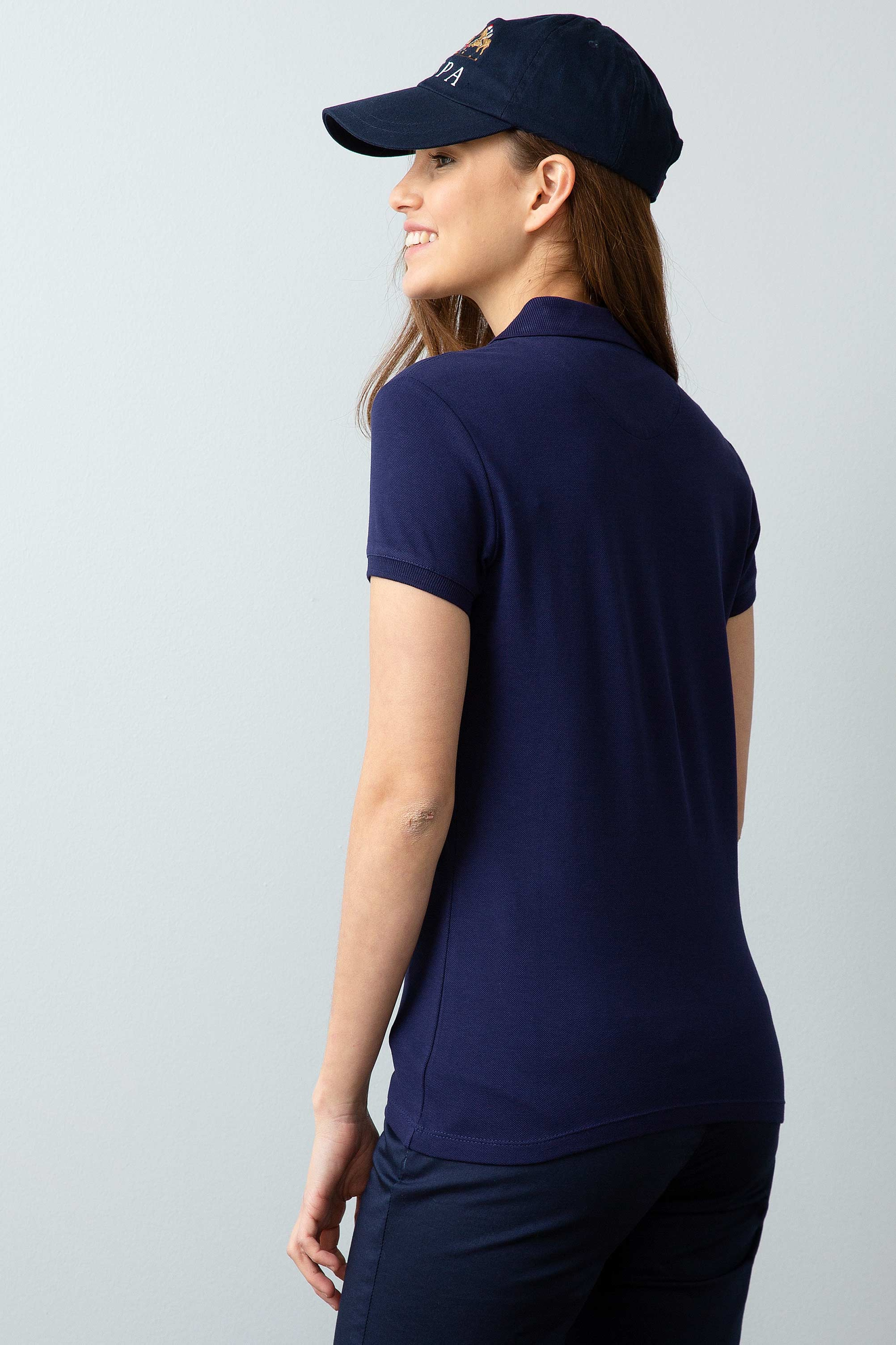 Kadın Lacivert Polo Yaka T-Shirt Basic - Image 4