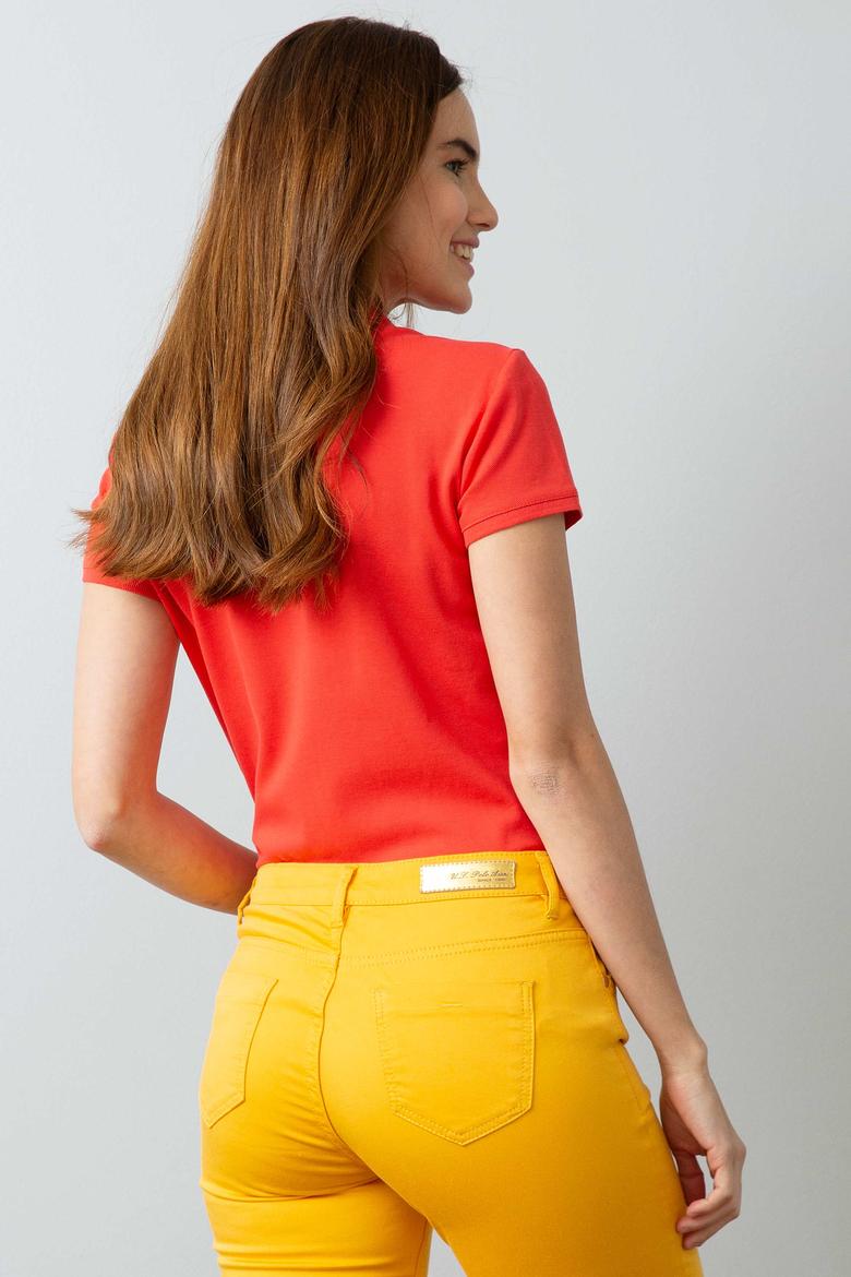 Kadın Nar Çiçeği Basic Polo Yaka Tişört - 50198886104