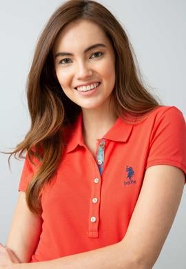 Kadın Nar Çiçeği Basic Polo Yaka Tişört - 50198886104