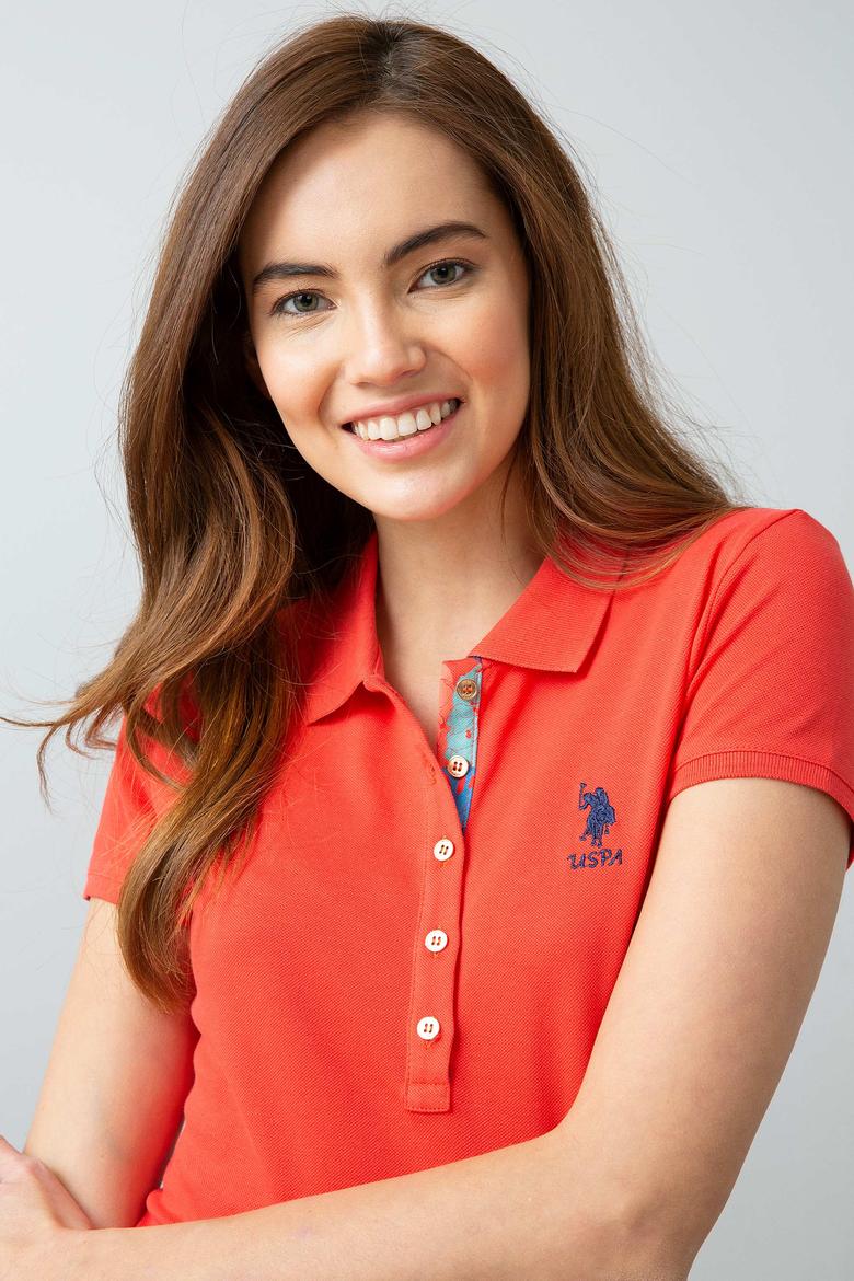 Kadın Nar Çiçeği Basic Polo Yaka Tişört - 50198886104