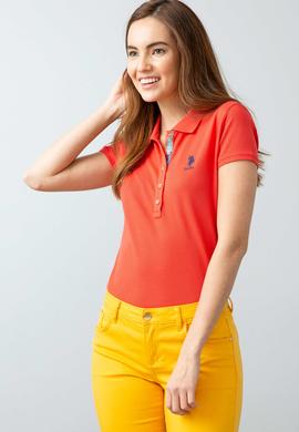 Kadın Nar Çiçeği Basic Polo Yaka Tişört - 50198886104