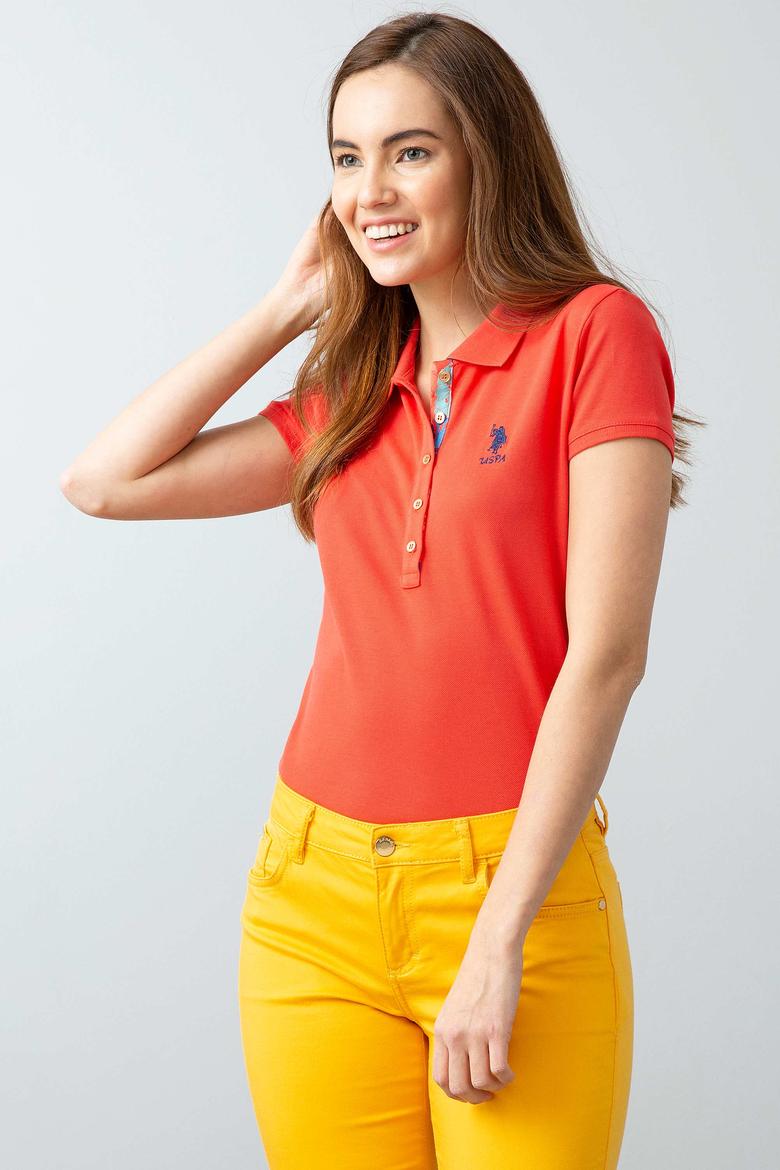 Kadın Nar Çiçeği Basic Polo Yaka Tişört - 50198886104