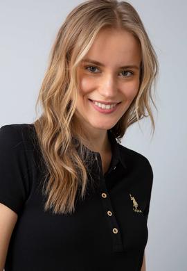 Kadın Siyah Polo Yaka T-Shirt Basic - 50198886138