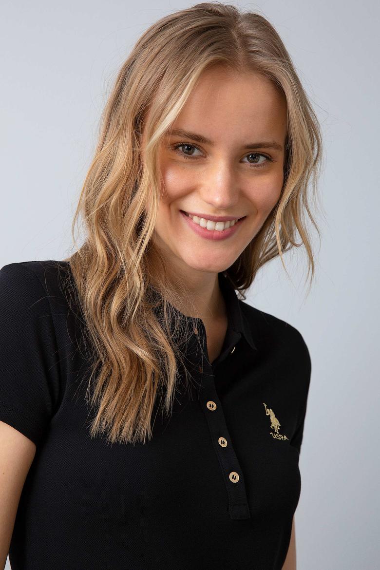 Kadın Siyah Polo Yaka T-Shirt Basic - 50198886138