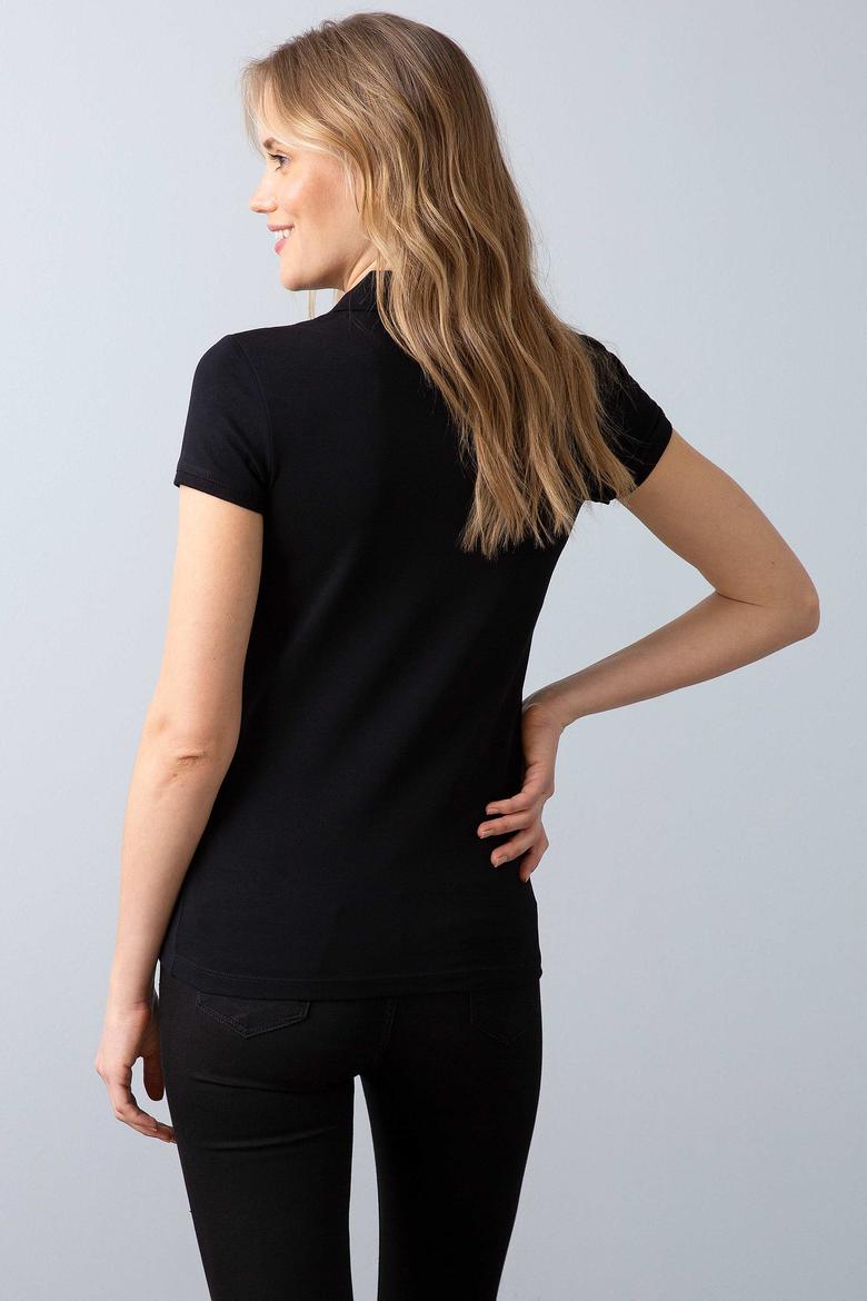 Kadın Siyah Polo Yaka T-Shirt Basic - 50198886138