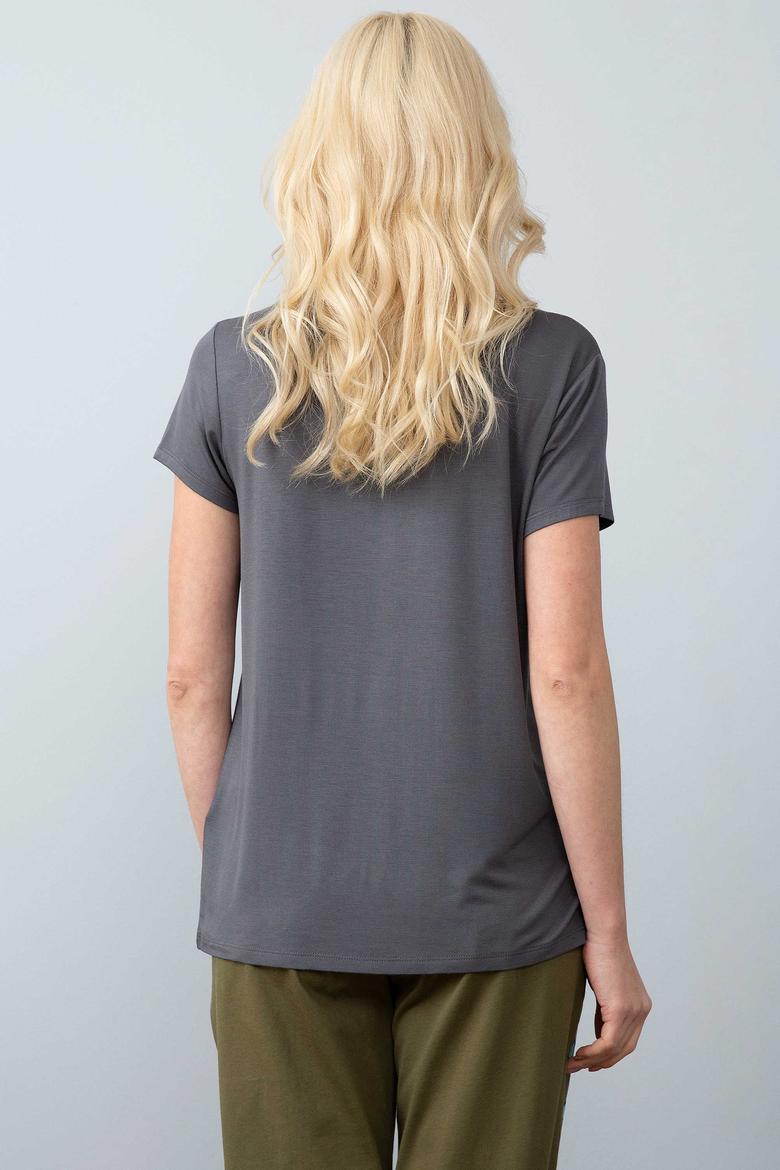 Kadın Gri V - Yaka T-Shirt Basic - 50201148023
