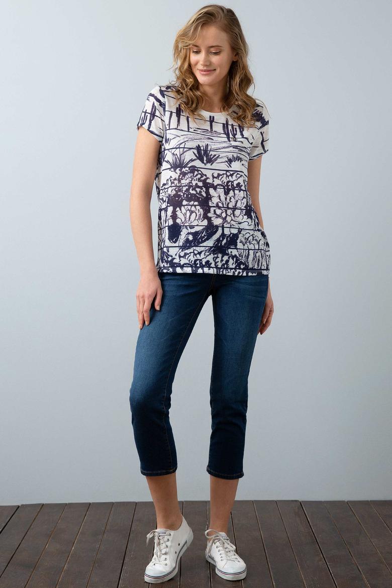 Kadın Lacivert Bisiklet Yaka T-Shirt - 50202091009