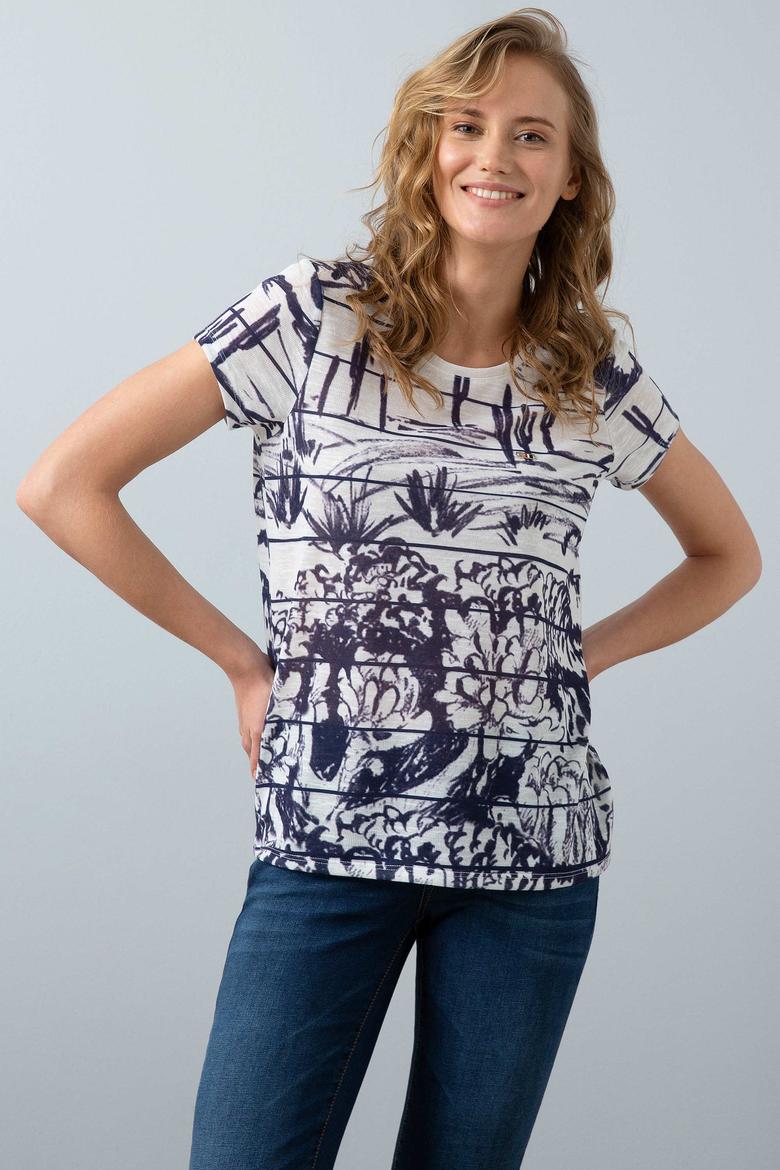 Kadın Lacivert Bisiklet Yaka T-Shirt - 50202091009