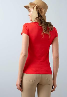 Kadın Kırmızı V - Yaka T-Shirt Basic - 50202693019