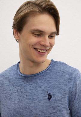 Erkek İndigo Bisiklet Yaka T-Shirt - 50205997011