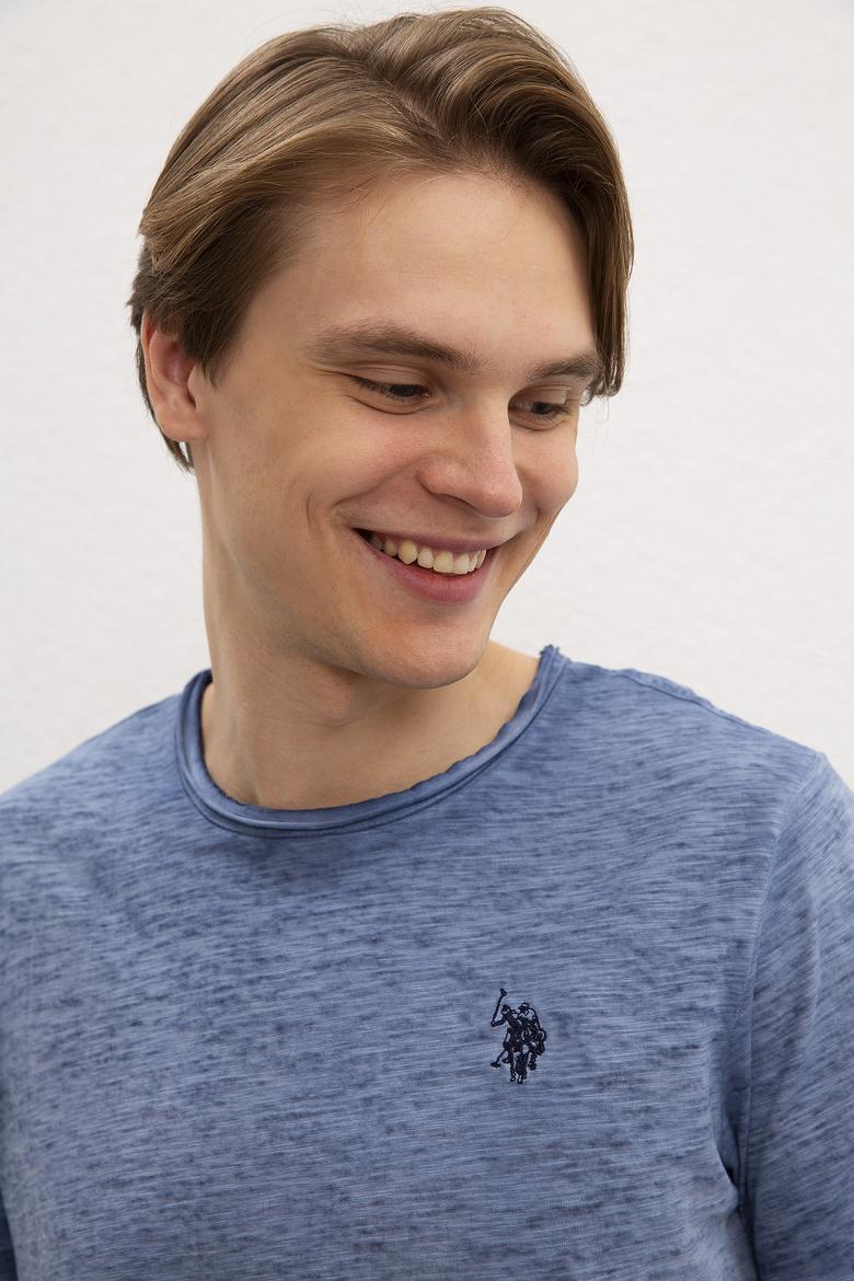 Erkek İndigo Bisiklet Yaka T-Shirt - 50205997011