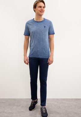 Erkek İndigo Bisiklet Yaka T-Shirt - 50205997011