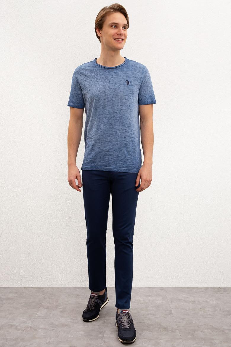 Erkek İndigo Bisiklet Yaka T-Shirt - 50205997011