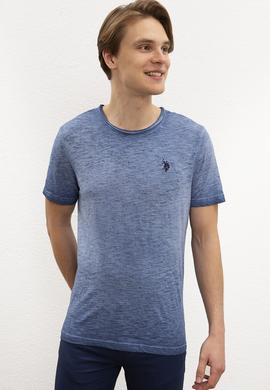 Erkek İndigo Bisiklet Yaka T-Shirt - 50205997011