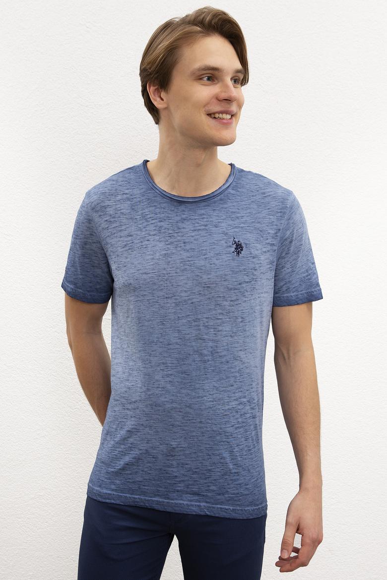 Erkek İndigo Bisiklet Yaka T-Shirt