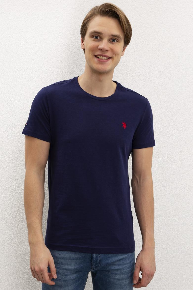 Erkek Lacivert Bisiklet Yaka T-Shirt Basic