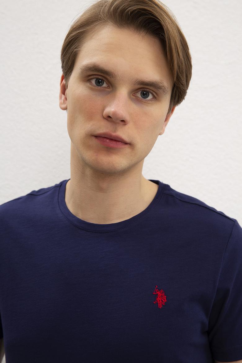 Erkek Lacivert Bisiklet Yaka T-Shirt Basic - 50199564012