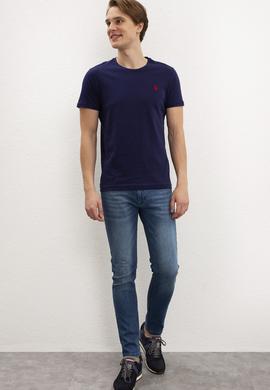 Erkek Lacivert Bisiklet Yaka T-Shirt Basic - 50199564012