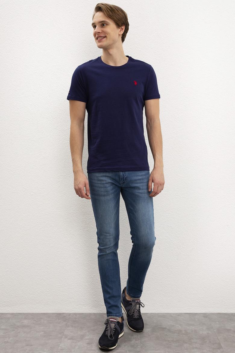 Erkek Lacivert Bisiklet Yaka T-Shirt Basic - 50199564012