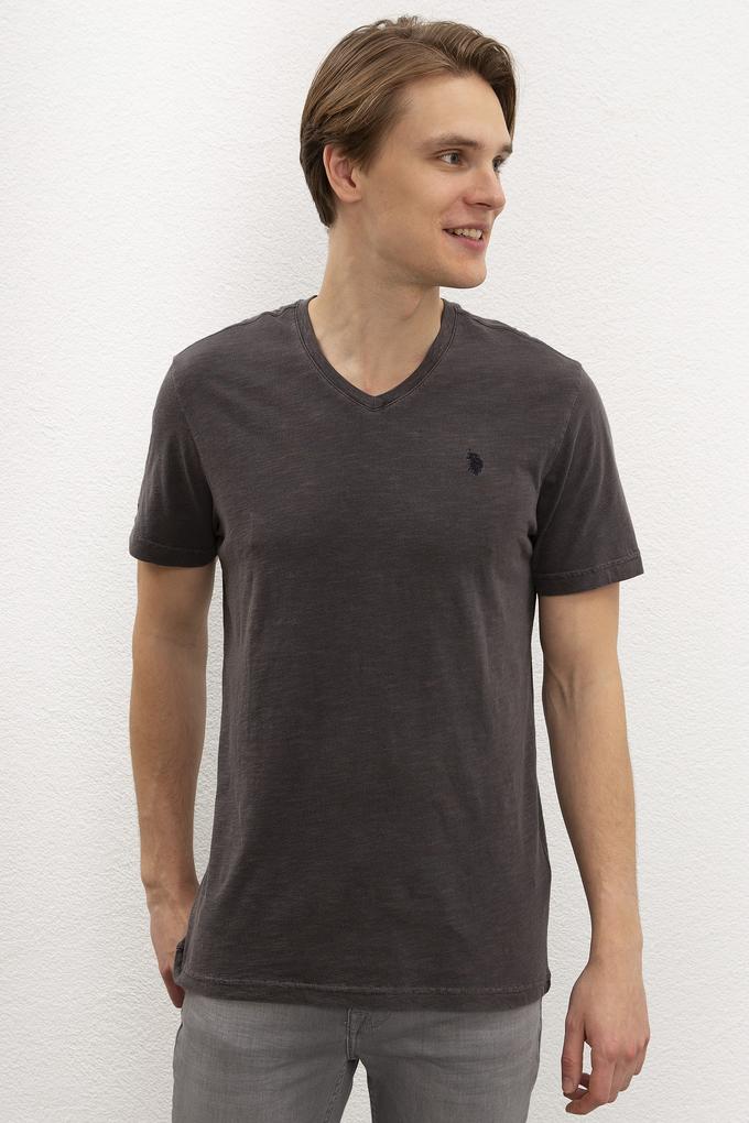 Erkek Antrasit V-Yaka T-Shirt Basic