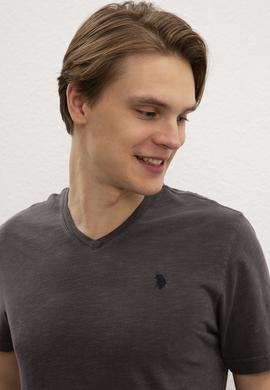 Erkek Antrasit V-Yaka T-Shirt Basic - 50199790122