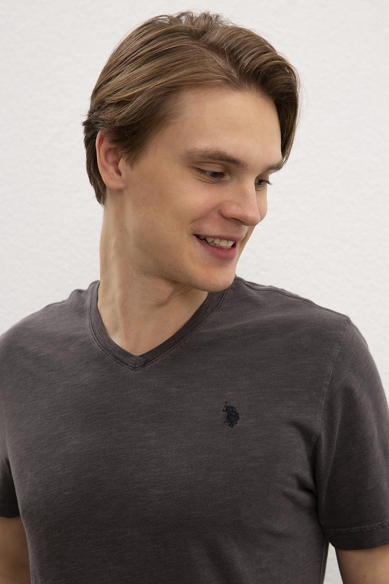 Erkek Antrasit V-Yaka T-Shirt Basic - 50199790122