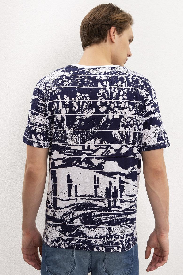 Erkek Lacivert Bisiklet Yaka T-Shirt - 50199807020