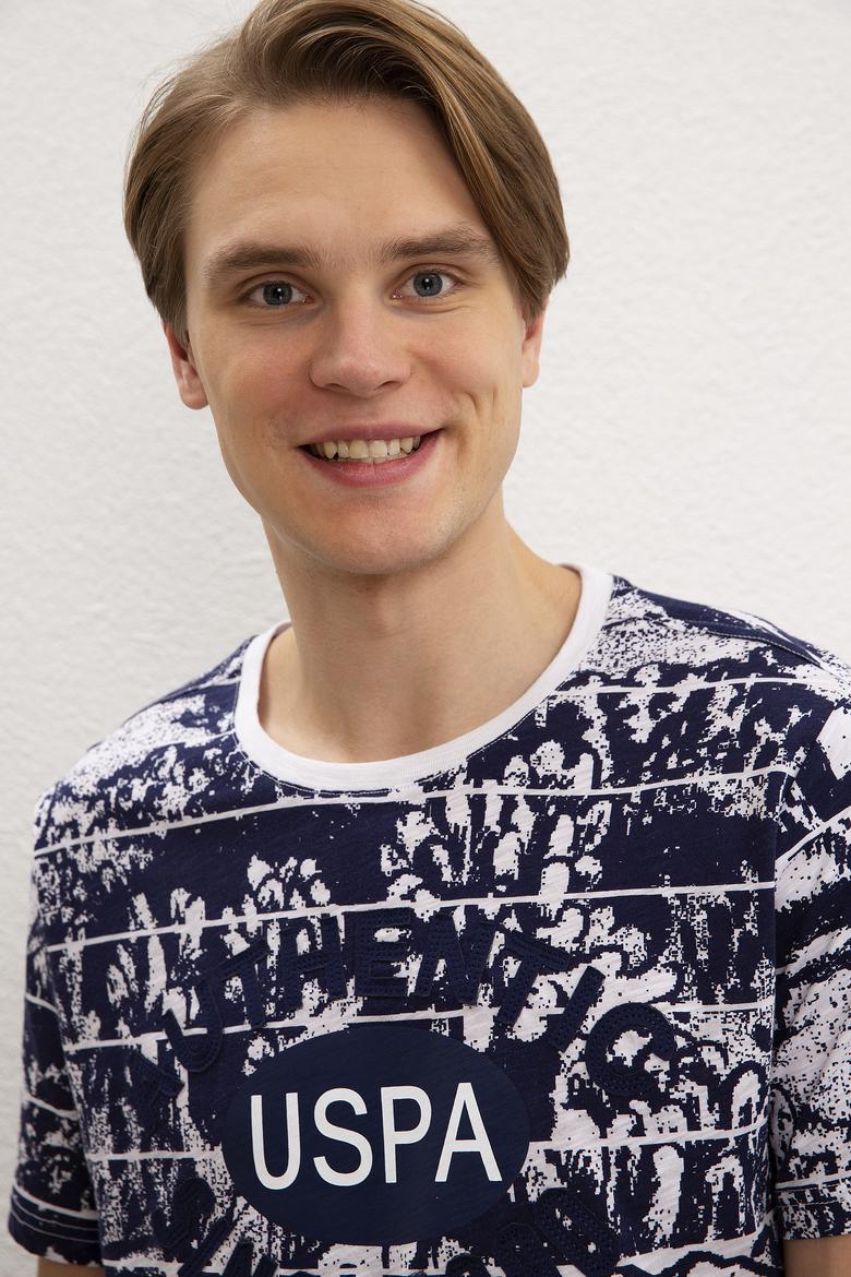 Erkek Lacivert Bisiklet Yaka T-Shirt - 50199807020