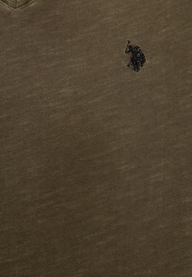 Erkek Koyu Haki V-Yaka T-Shirt Basic - 50199790054