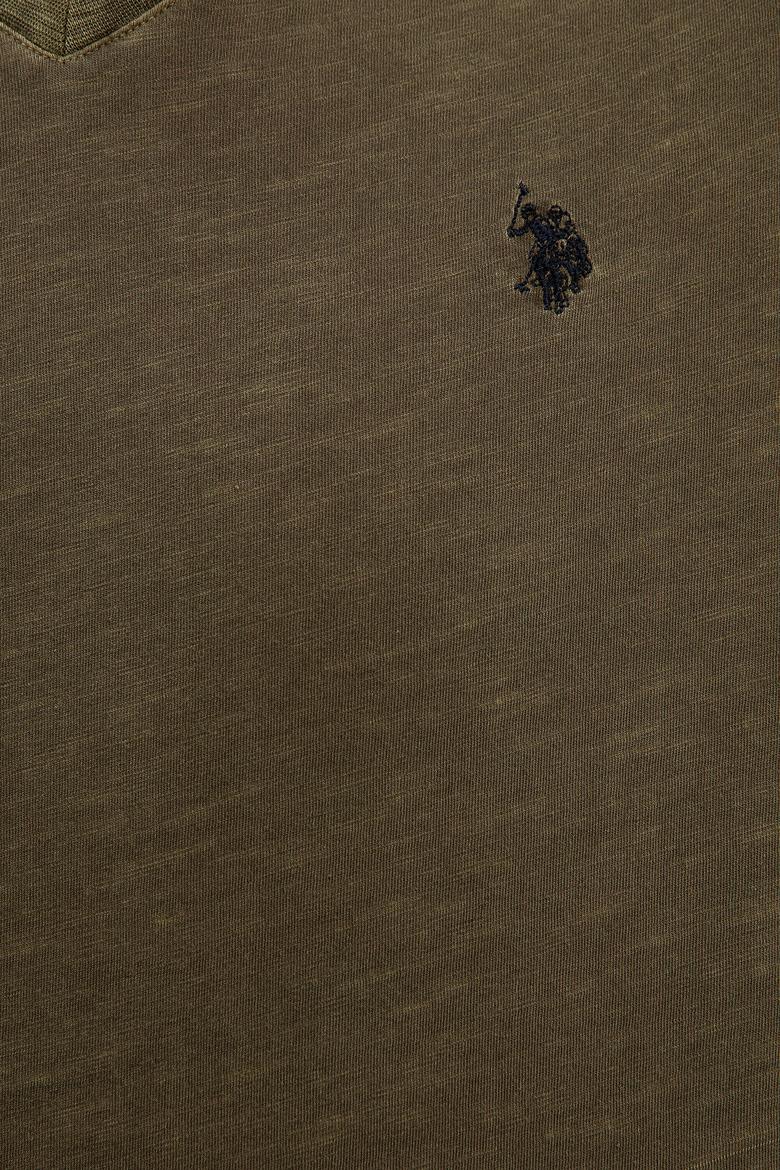 Erkek Koyu Haki V-Yaka T-Shirt Basic - 50199790054