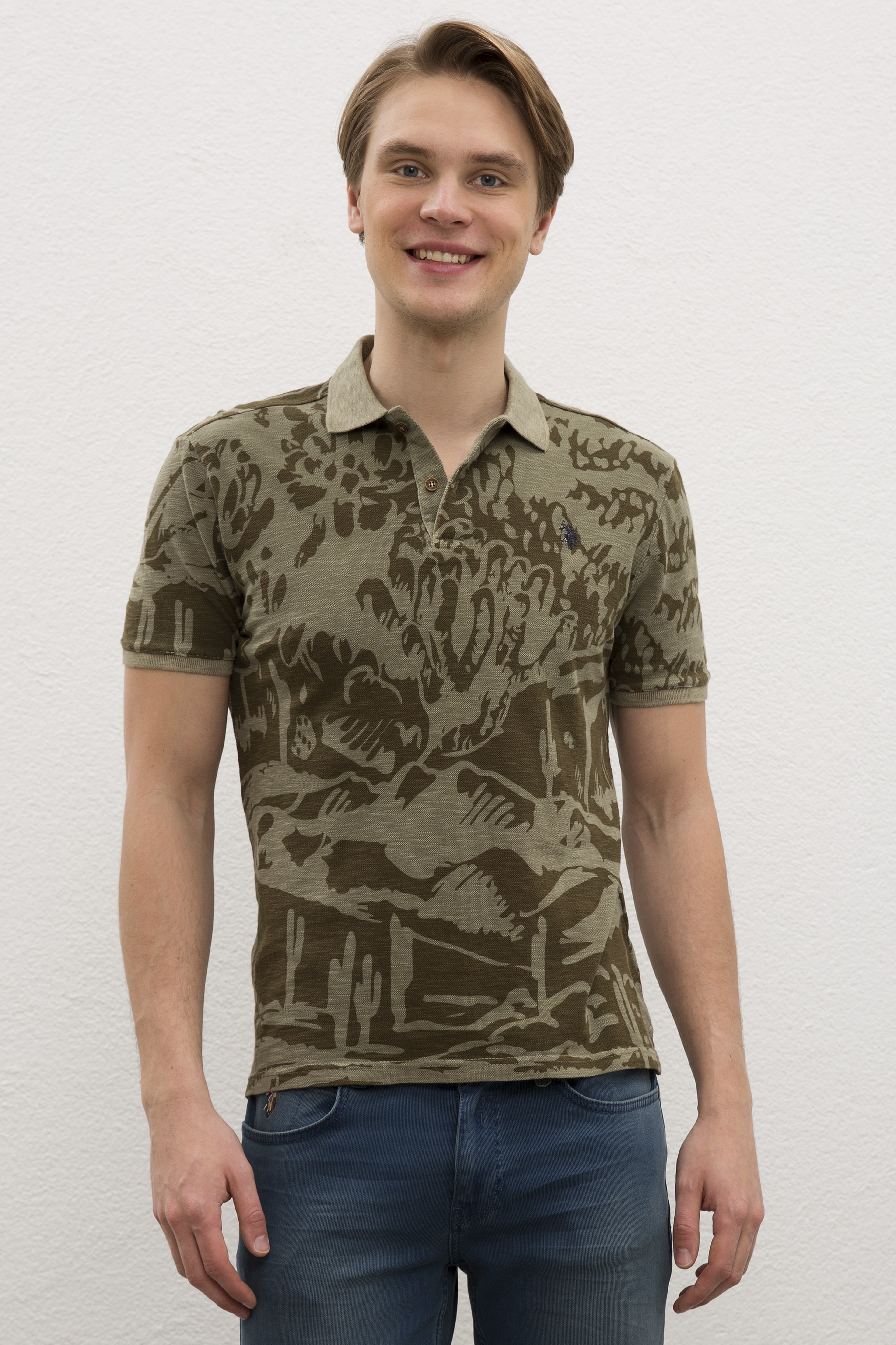 Erkek Koyu Haki Polo Yaka T-Shirt - Image 1