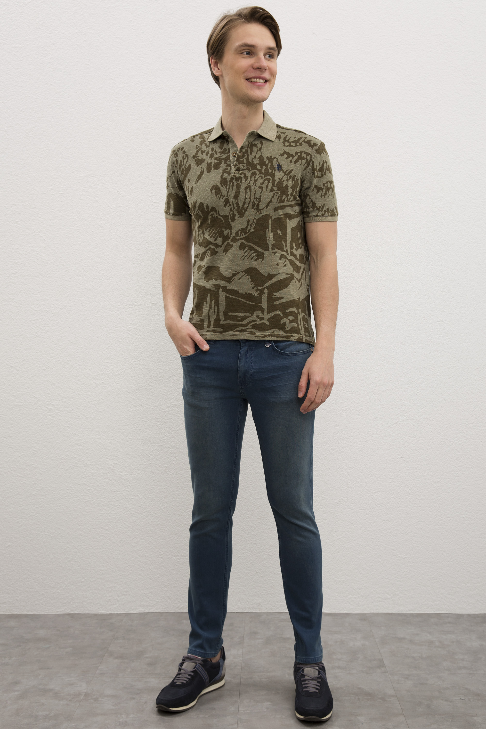 Erkek Koyu Haki Polo Yaka T-Shirt - Image 3