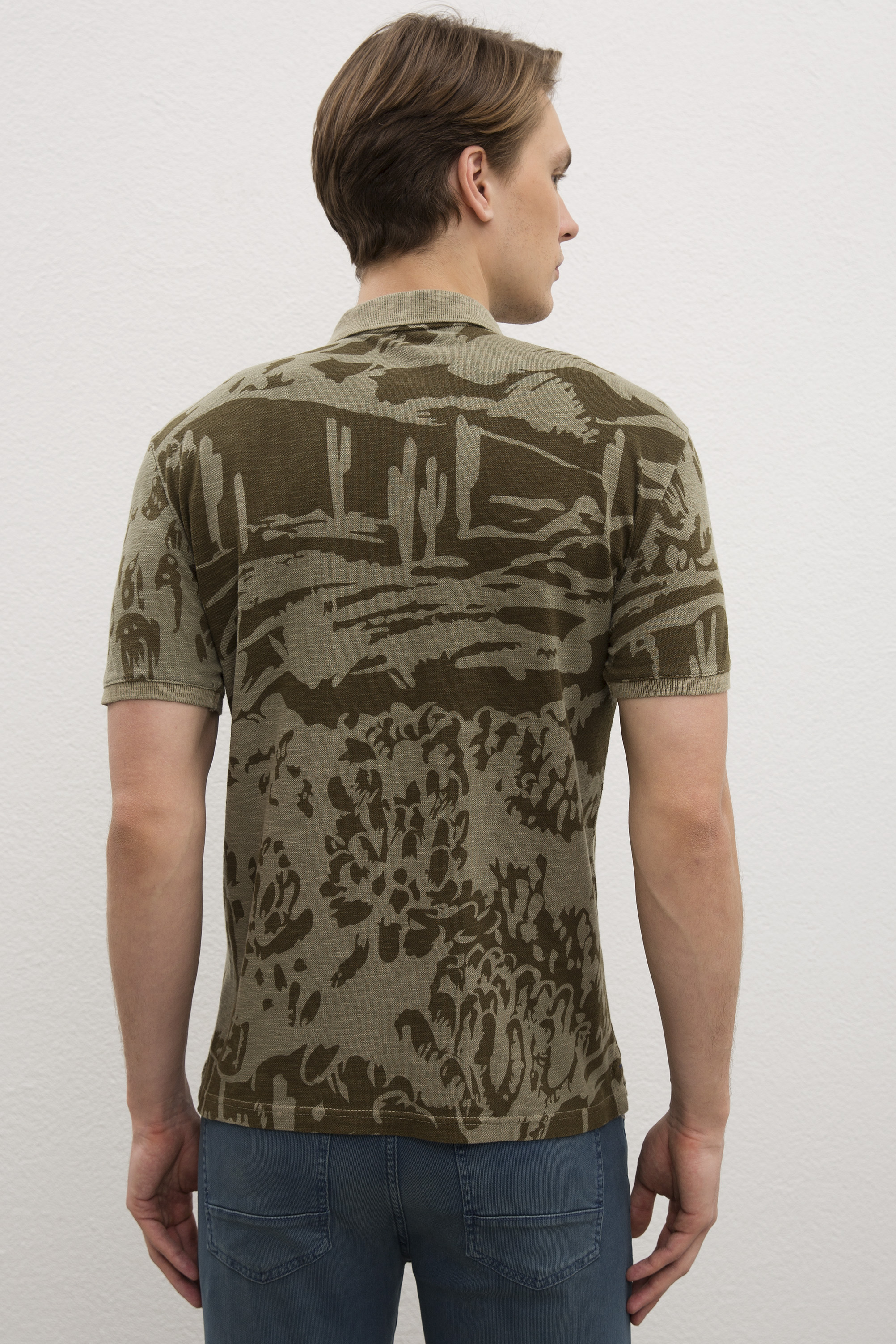 Erkek Koyu Haki Polo Yaka T-Shirt - Image 5