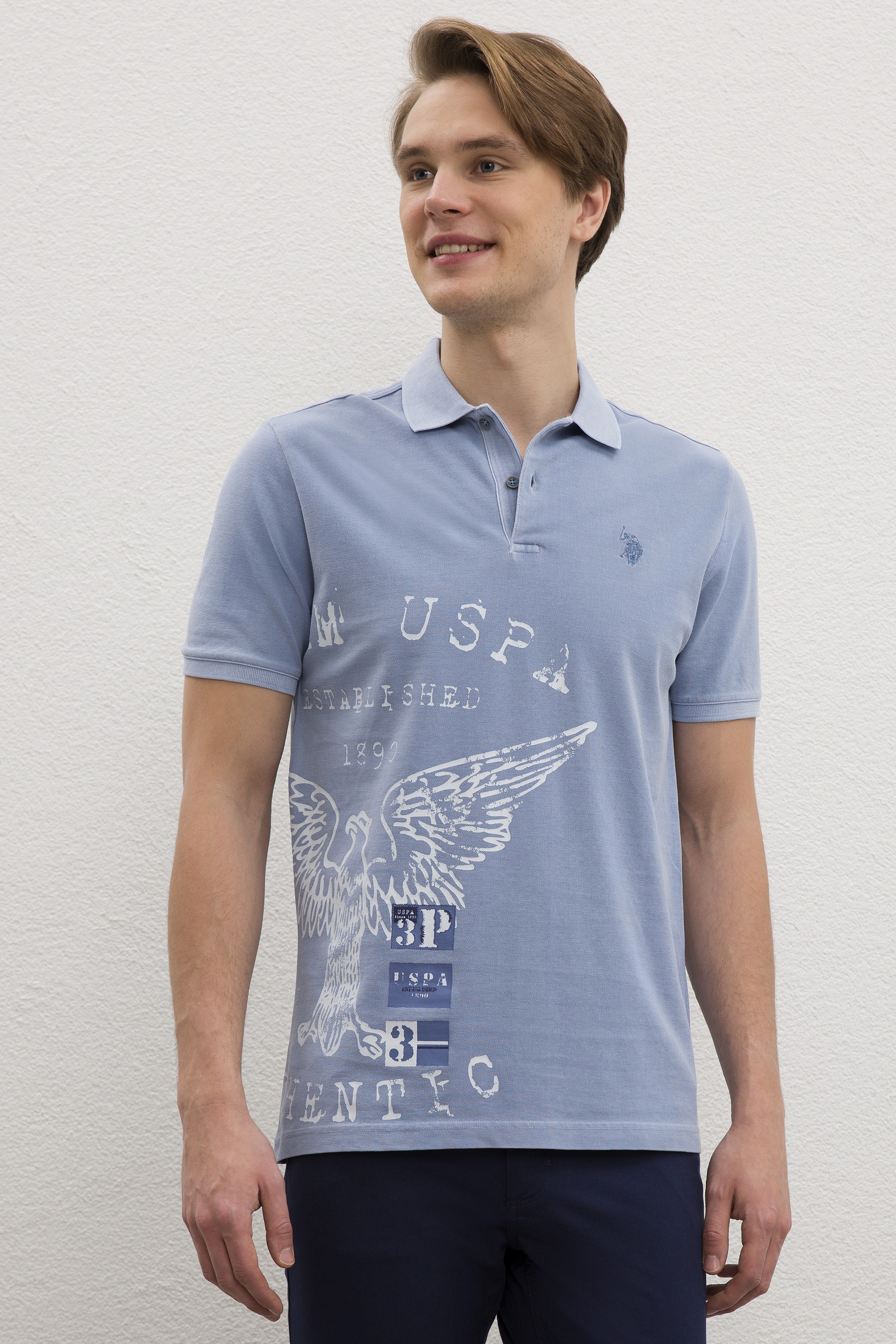 Erkek İndigo Polo Yaka T-Shirt - Image 2